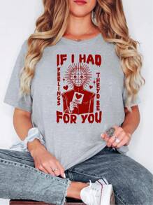 Oversized Style For Women, If I Had For You, Funny Horror Valentines Tshirt, Adult Humor Valentines Day Tshirt, Snarky Nightmare LoveTee, Scary Vday, Valentine Shirt, Loose Type Shirt For Women, Perfect For Holiday Parties Or Gift Giving, Soft And Comfortable - 灰色 - 查看 2