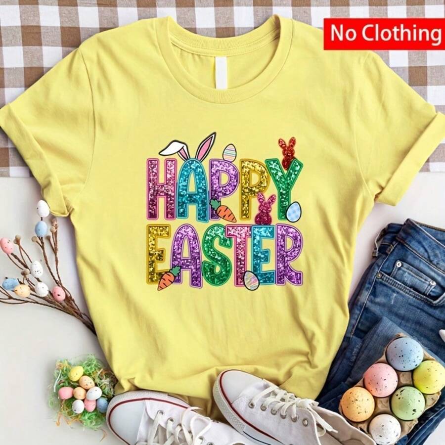 1 件/2 件/3 件复活节兔子熨烫转印贴纸，DIY 热压贴纸混合颜色，采用涤纶材料制成，适用于 T 恤、口罩、牛仔裤、背包、帽子、枕头 - 个性化、可洗服装装饰 - 彩色 - 查看 1