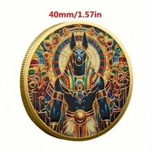 1pc狗头阿努比斯纪念币，古埃及死神守护者纪念章，金字塔币，英雄勇士纪念币，守护天使纪念章，骑士纪念合金币 - 彩色 - 查看 3