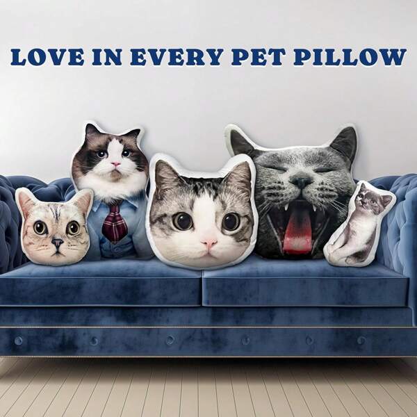 1pc Customized Pet Photo Pillow, Personalized Animal Shaped Throw Pillow, DIY Creative Cat/Dog Custom Double-Sided Print Cushion, Suitable As A Unique Gift For Friends, Girlfriends, Family, Pet Lovers, Home, Living Room, Bedroom, Sofa, Car Decor, Essential Decoration Gift For Christmas, Thanksgiving, Halloween, April Fools