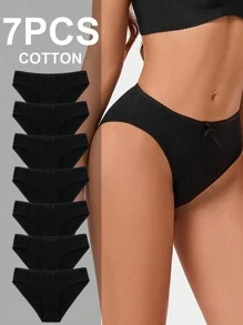7Pcs/Set Women's Cotton Briefs Panties Underwear Comfortable Breathable Female Lingerie - 黑色 - 查看 1