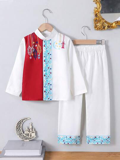 Young Boy Outfit - Flowy Pants And Feather Print Shirt, A Lovely Gift