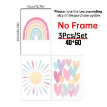 3pcs Pink Framed Canvas Wall Art For Room, Rainbow Wrapped Canvas, Girls Bedroom, Nursery Decor, Boho Pink Sunshine Painting, Suitable For Classroom, School, Kindergarten Decoration, Poster Gift, Birthday Graduation - Multicolor - View 14
