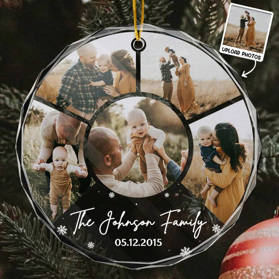 Custom Photo Family Gift - Customized Personalized Glass Ornament - Gift For Family Friend Couple, Valentine's Day, Valentine's Day Decor Gifts Birthday Graduation