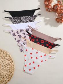 FINETOO 8 件装纯色印花无缝女士性感三角裤，舒适基本款内裤 - 彩色 - 查看 3