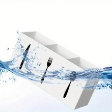 1 pieza Caja multiusos y multicolor con 3 compartimentos, estante de almacenamiento de utensilios de cocina, caja para cubertería de 3 rejillas, organizador de almacenamiento grande para cubiertos, apto para servilletas, cucharas, tenedores, cuchillos y suministros de cocina