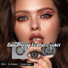 1 副彩色隐形眼镜，棕色，灰色，美容彩色隐形眼镜，可使用 1 年，适合日常佩戴和约会万圣节服装角色扮演 - 黑灰色 - 查看 2