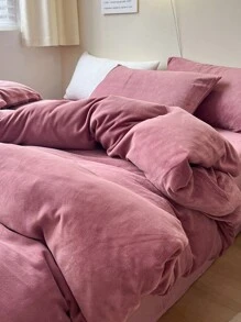 Juego de ropa de cama de 3 piezas de terciopelo suave en color rosa apagado, adecuado para dormitorio y habitación de invitados