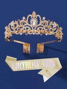 2szt Bling Rhinestone Crystal Silvery Crown Tiara Urodziny Księżniczka Sash I Korona Dla Kobiet Urodziny Księżniczka Party Dekoracje Akcesoria, Boże Narodzenie