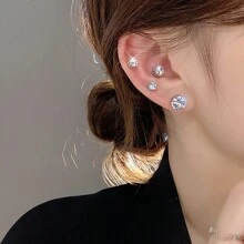 1 件免穿孔磁性耳钉，锆石夹式耳环，男女皆宜，适合派对、舞蹈、婚礼的时尚珠宝 - 銀色 - 查看 7