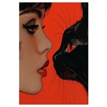 1 PC Home Decoration Retro Simple Cat And Woman Poster, Retro Style Red And Black Murals, Home Decoration 1 Canvas Poster With Wooden Frame, Sizes Available - Nhiều màu - Xem 2