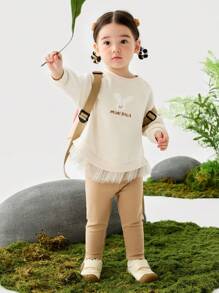 mini bala Conjunto de blusa de tul y mallas para niñas, nuevo atuendo de dos piezas para bebés de primavera