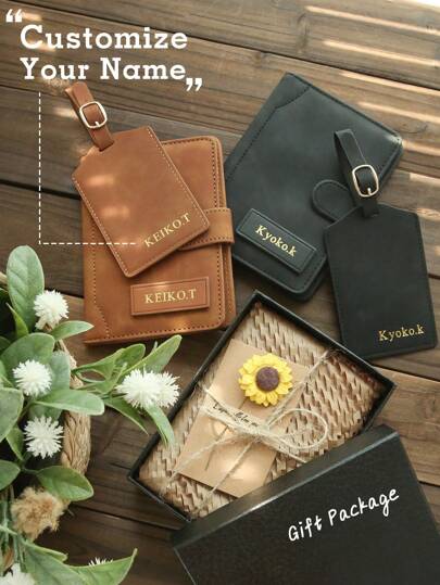 Takeoak Set de regalo de 2 piezas, incluye portapassaporte personalizado y etiqueta de equipaje, caja de regalo de terciopelo con combinación de letras doradas personalizadas, portapassaporte y etiqueta de equipaje de cuero sintético mate personalizado, accesorios de viaje personalizados, regalos de moda hechos a mano para viajes, caja de regalo personalizada, regalos de Navidad y días festivos, adecuado para regalar a familiares, amigos, como útiles escolares, regalos de regreso a clases, útiles de oficina, útiles escolares, útiles de clase, regalos para maestros, regalos universitarios, regalos para compañeros de trabajo, suministros para dormitorios, regalos para maestros, regalos para niños y niñas, regalos para adolescentes, regalos para estudiantes de secundaria, regalos para estudiantes universitarios de primer año, regalos para estudiantes de segundo año, regalos para estudiantes de grados inferiores.