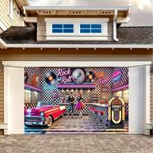 1 件复古摇滚咖啡馆涤纶背景，复古派对横幅，多用途房间装饰，适用于家庭、花园、工作室和户外庆祝活动，防褪色工作室背景