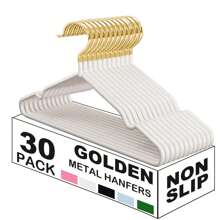 100/60/30/20/10/1pc Non Slip Hanger, Golden Metal Clothes Hangers Space Saving, Heavy Duty Rubber Coated Wire Hanger For Coat, Shirt, Dress, Pants-Wardrobe Organiser