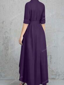 Women's Solid Color Single-Breasted Belted A-Line Dress, New For Autumn/Winter