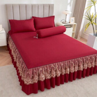 1 件优雅蕾丝床裙，纯色柔软防尘床罩，四季使用，加大码，防滑床单，卧室装饰（床裙*1，无枕套）