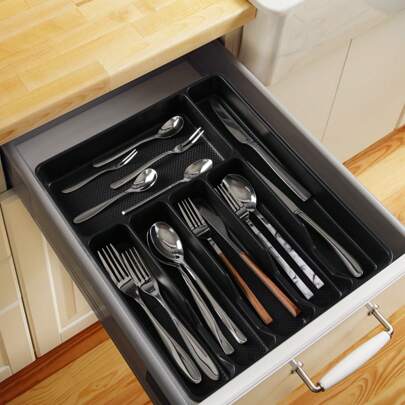 1 pieza Caja de almacenamiento categorizada para la cocina, hecha de plástico PP, organizador de cajón a prueba de polvo para cubiertos, soporte multiusos para cuchillos, tenedores, palillos, recipiente de almacenamiento de utensilios, suministros escolares