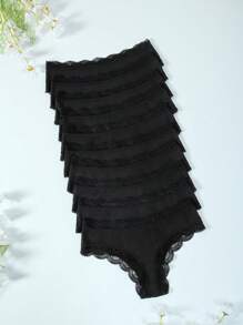 10 pièces, String fin noir en dentelle pour femmes, string en dentelle romantique à nœud, sexy et pour jeunes filles. Ensembles de strings confortables, doux et respirants