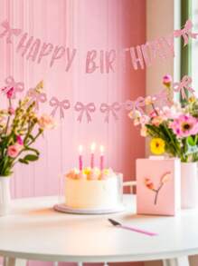 Guirnalda de lazos para cumpleaños, decoraciones de lazos rosas brillantes con "Feliz Cumpleaños" para mujeres, suministros para fiesta de cumpleaños rosa
