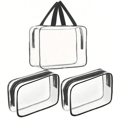 3 pezzi di grandi borse organizzatrici per cosmetici da trucco trasparenti, borse tote in plastica trasparente, borse impermeabili trasparenti per articoli da toeletta da viaggio, essenziali per spiaggia, vacanza, scuola, dormitorio, essenziali per bagno, spiaggia, vacanza, articoli estivi da donna, decorazioni per bagno, accessori per il trucco