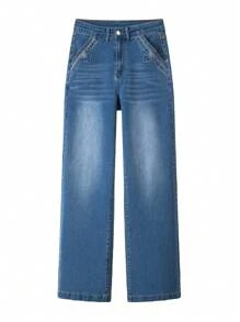 Women's New Distressed Straight-Leg Stretchy Jeans