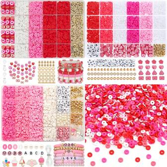 1 Set Valentine Clay Beads Armbandstillverkningssats, Polymer Heishi Platta Runda Pärlor Med Charm Pärlor För Vänskap Armband Halsband Att göra DIY-hantverk
