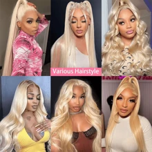 34 Inch 250 Density Lace Frontal Wig HD Transparent 613 Blonde Straight  13x4  Lace Front Human Hair Wigs For Women Brazilian - S613 - Xem 10