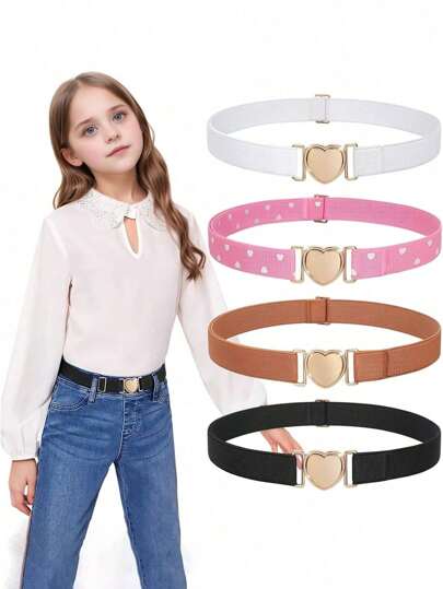 Elastic Belts For Toddler Kids Adjustable Boys Girls Teens Stretch Belts With Heart Buckle For Back To School