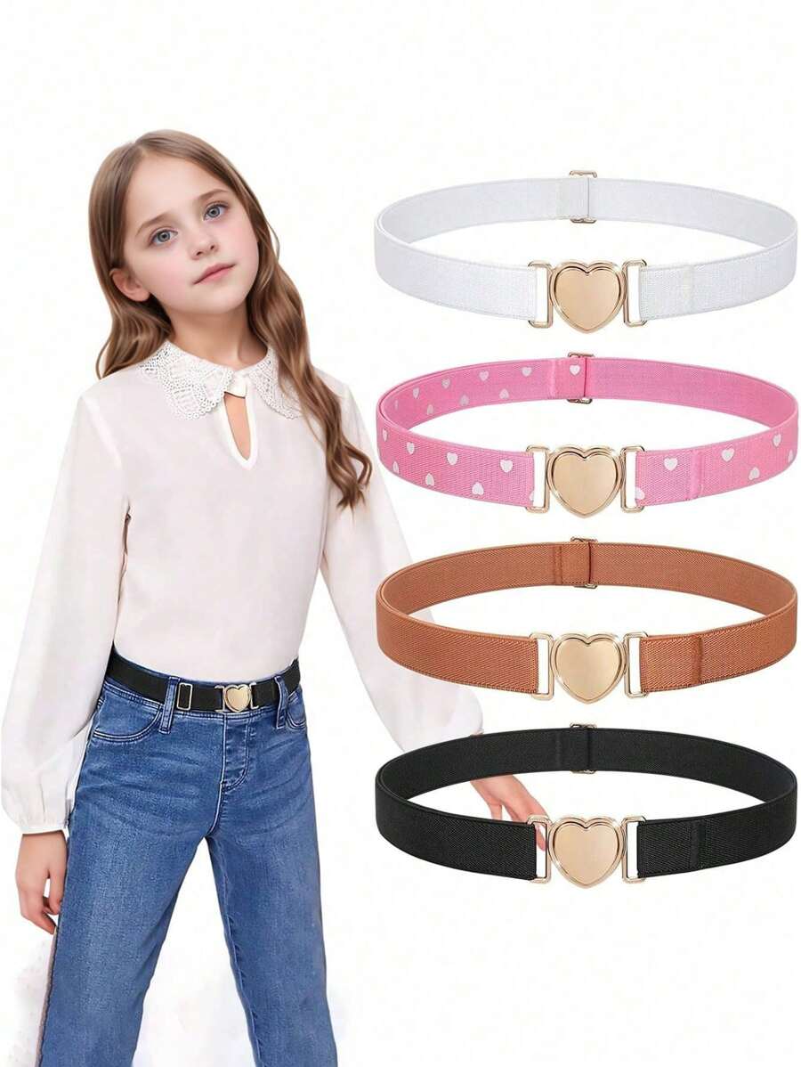 Cinturones elásticos ajustables para niños pequeños, niños, niñas y adolescentes, cinturones elásticos con hebilla con forma de corazón para volver al colegio - 55 - Ver 1