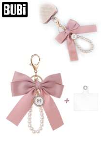 Pearl Bow Keychain For Women Female Lady Girls Fashion Ornaments Universal Bag Pendant Car Key Chain Wristlet Handbag Decoration Holiday Gift Auto Accessories