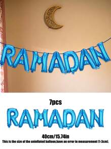 7 Stücke 16-Zoll-Ramadan-Buchstabenballon-Set, Gold, Silber, Roségold, Blau, Rose, Rot, Eid Mubarak-Partydekorationen - Verschiedenfarbig - Übersicht 11
