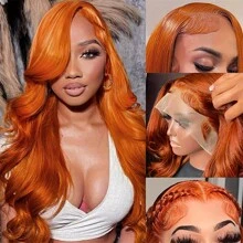 34Inch 250 Density Red Body Wave 13x4 HD Lace Front Wigs Human Hair Pre Plucked With Baby Hair 12A Brazilian Remy Wavy 13x4 Lace Frontal Human Hair Wigs For Women Red Color - S350 - 查看 3