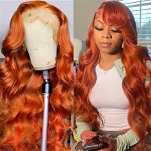 34Inch 250 Density Red Body Wave 13x4 HD Lace Front Wigs Human Hair Pre Plucked With Baby Hair 12A Brazilian Remy Wavy 13x4 Lace Frontal Human Hair Wigs For Women Red Color - S350 - 查看 9