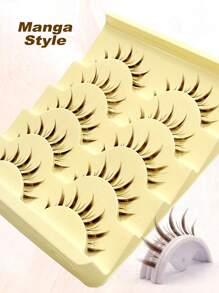 Asiteo 5 Pairs Brown Cartoon Luxury Transparent Faux Mink Full Strip Lashes, Create Natural Big Eye Look, Fairy Makeup, Reusable, Easy To Wear - 尖尾漫畫款 - 查看 2