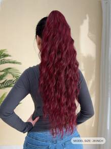 爪形马尾延长 28 英寸长水波发酒红色耐热纤维合成马尾假发适合女孩女士派对日常使用 - 酒紅色 - 查看 3