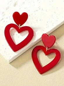 1 Pair Fashionable Elegant Hollow Heart Shaped Minimalist Unisex Earrings, Suitable For Daily Wear And Gifts For Valentine's Day, Mother's Day,Mom,Mother,Mother's Day,Gift - Red - View 13