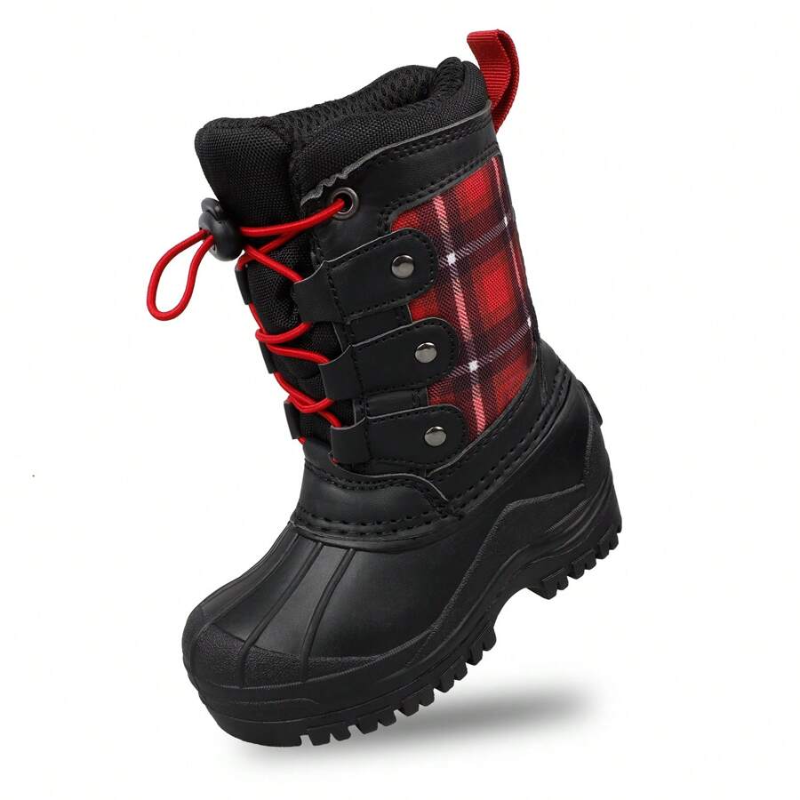 Riemot Boy's Girl'sWinter Boots Waterproof Snow Boots Insulated Furry Walking Mucker Yard Boots Warm Anti-Slip Ankle Hiking Skiing Boots In Snow Season. - Black - View 1