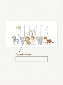 1pc Name Custom Art Poster Jungle Animals Hanging Picture Elephant Painting Poster Giraffe Print Picture Zebra Decorative Painting Lion Wall Art Kids Room Decor Birthday Gift With Frame,Home Refresh,Customized Wall Art,Warm Ambience,Home & Living,Haunt Your Home,Souvenirs,Reusable,Adorable,High-Quality,Household Items - White - View 4