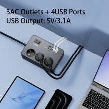 LIPWEL LIPWEL 1Pc 7 In 1 Power Supply Power Outlet Socket, 1M, 1.8M, 3M, 5M, Power Strip With 4 USB Charging Ports, Wall Mounting Power Strip (16A, 3680W) With Switch And Power Indicator Light, Multiple Plug USB Socket For Smartphone Laptop Home, Office Usage, White Black,Multi Functional Power Socket