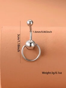 1pc Stainless Steel Round Navel Ring, Suitable For Men & Women Daily Wear - Silver - View 4