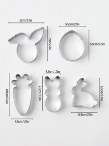 5pcs Stainless Steel Cookie Cutter Set - Animal & Nature Themed Shapes, Suitable For Baking, Including Egg, Carrot, Rabbit, Fit For Holiday Party, Animal Themed, Easter Cookie Cutters, Stainless Steel, 1.7cm Height - Multicolor - View 2