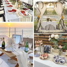 1 Pack/6 Packs Beige Cheesecloth Table Runner, 10ft (35x120 Inches), Cheesecloth Table Runner, Suitable For Wedding Reception, Bridal Birthday Party, Boho Chic Dining Table Decor, Rustic Romantic Wedding Table Runner - Beige - View 7