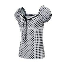 Women Y2K Fairy Grunge Shirt Short Sleeve Lace Trim Plaid Crop Top 90S Vintage Aesthetic Slim Fit T-Shirts E-Girls Crop Tops Blouse Shirts Coquette Going Out Tops - Đen và trắng - Xem 4