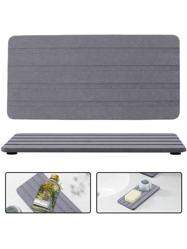 1PC Bandeja de secagem rápida de pedra de diatomita para banheiro e balcão de cozinha, porta-copos de bebida absorvente de água de secagem instantânea, organizador de pia de vaidade, suporte de esponja de sabão de prato, cinza escuro, decoração de copo, decoração de casa, presente de Natal, acessórios para copos, presentes para amigos, presentes para família, para atividades ao ar livre, acampamento