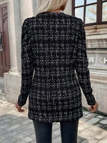 Chaqueta Negra de Malla de Manga Larga y Cuello Redondo, Estilo Casual, Chaqueta a la Moda - Negro - Ver 3