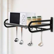 Ofen Wandhalterung für Küche mit 6 Mobile Haken Dicke Edelstahl Mikrowelle Halter Küchenregal - Schwarz - Übersicht 1