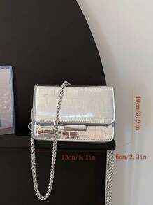 Mini Square Bag Metallic Crocodile Embossed Flap , Funky, Punk & Bag For Street Wear