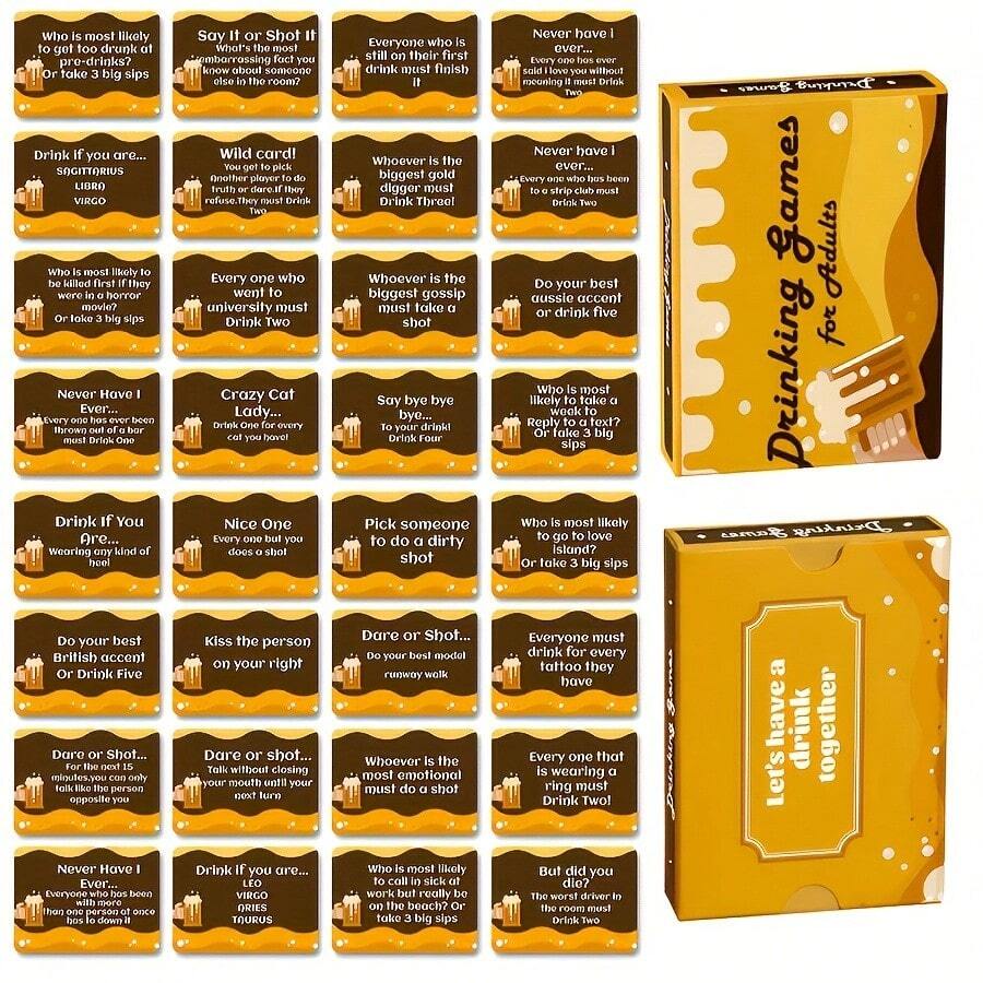 1 Pack Of 50pcs Multilingual Drinking Game Cards For Team Building, Adult Party, Romantic Date, Intimate Relationship Fun Game Cards - Orange - View 1