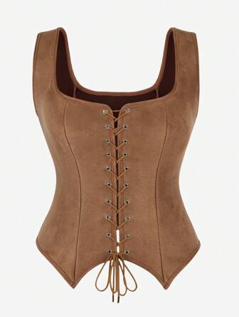 Top corset tipo tanque - Con nudo delantero, top moldeador de mujer con tirantes anchos, se puede usar como prenda exterior, de ajuste ceñido, da forma a la cintura, adecuado para cosplay, disfraz, punk, ropa de fiesta